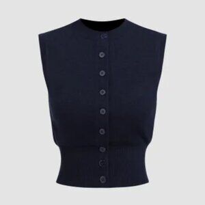 Knit Round Neckline Button Up Tank Top Size M